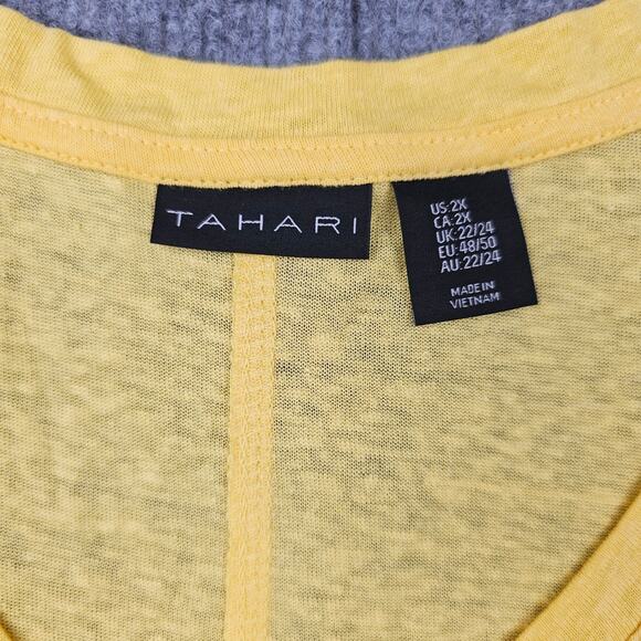 Tahari T Shirt Womens 2X Yellow Linen Casual Coastal Lightweight Minimal Top - Picture 5 of 6